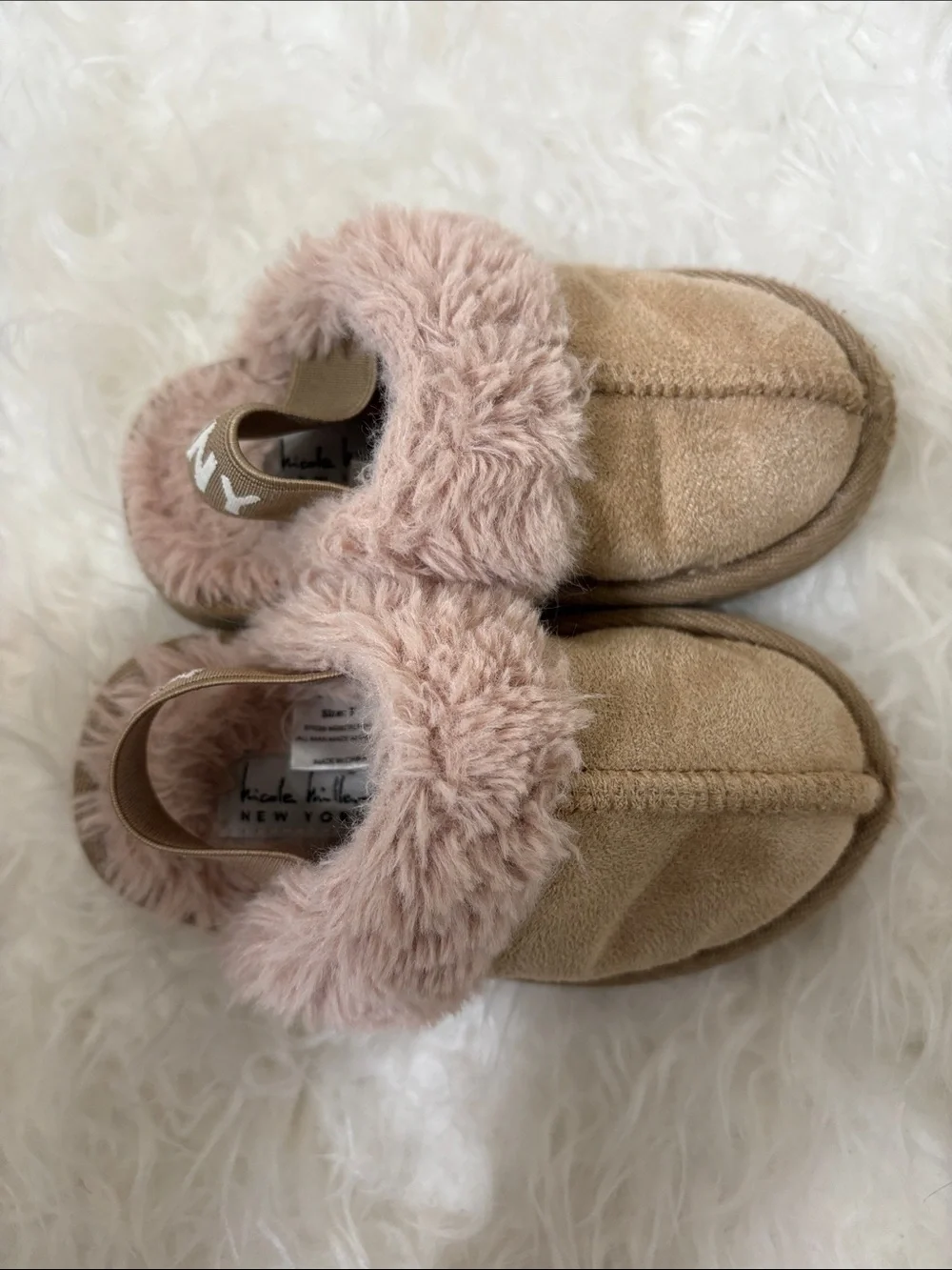 Kids Faux-Shearling Slipper Booties - Tan Pink